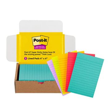Post-it Super Sticky Notes, 4×6 in, 5 Pads/Pack, 90 Sheets/Pad, Amazon Exclusive Bright Color Collection, Aqua Splash, Acid Lime, Sunnyside, Guava and Iris Infusion | The Storepaperoomates Retail Market - Fast Affordable Shopping