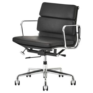 Crash GATE 336193 Office Chair, Leather, Black, Aluminum, Width 27.6 x Depth 26.8 x Height 31.1-33.9 inches (700 x 680 x 790-860 mm)