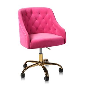 QLMUSE Home Office Desk Chair Velvet Swivel Adjustable Chair with Wheels Task Chair with Mid-Back Accent Vanity Chairs (Rose Red)