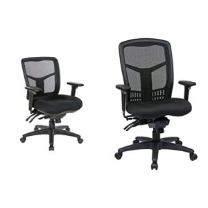 Office Star ProGrid Mid Back Managers Chair (Black) & ProGrid High Back Managers Chair with Adjustable Arms, Multi-Function and Seat Slider (Black)
