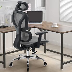 Ergonomic Office Chair, KERDOM Computer Desk Chair with Lumbar Support and Wheels, High Back Breathable Mesh Chair with 3D Adjustable Armresth Lumbar Support and Wheels