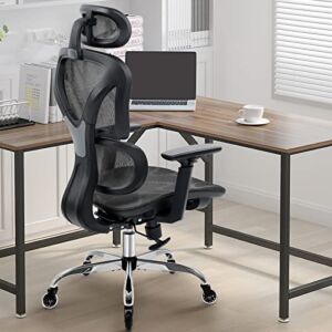 KERDOM Office Chair, Ergonomic Desk Chair, Comfy Breathable Mesh Task Chair with Headrest High Back, Home Computer Chair 7D Adjustable Armrests, Executive Swivel Chair with Roller Blade Wheels