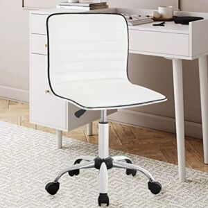 Pazidom Low Back Desk Chair Armless Leather Swivel Office Chair Adjustable Computer Task Chair, Vanity Chair for Makeup Room/Bedroom, White