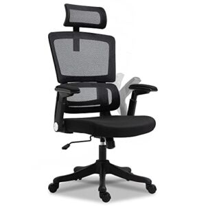 HOMEFUN Ergonomic Office Chair, High Back Executive Desk Chair with Adjustable Armrest Mesh Computer Chair with 3D Lumbar Support and Headrest, Black