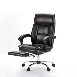 Executive Office Chair Reclining Leather Computer Chair High Back Desk Chair Ergonomic for Lumbar Support with Angle Recline Locking System and Footrest, Black
