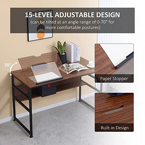 HOMCOM Drafting Table, Adjustable Drawing Desk, Multifunctional Writing Desk with 15-Level Tiltable Tabletop and Storage Shelf for Home Office, Walnut | The Storepaperoomates Retail Market - Fast Affordable Shopping