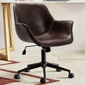 Duhome Modern Home Office Chair, Task Chair Faux Leather Swivel Height Adjustable Computer Desk Chair with Black Metal Base Mid Back Arms, Darkbrown