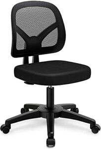 Armless Office Chair, Small Desk Chair, Adjustable, Swivel Computer Office Desk Chair, Black