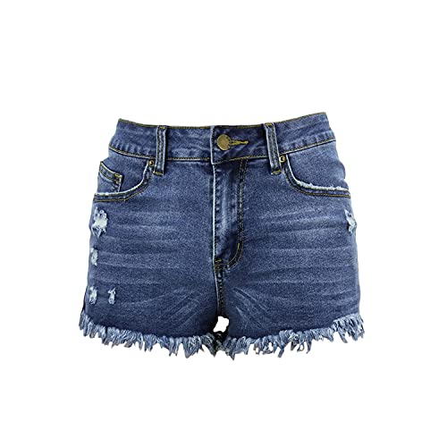 Women’s Fringed Denim Shorts High Waisted Ripped Raw Hem Jean Short Frayed Holes Summer Casual Super Short Pants (Dark Blue,Large) | The Storepaperoomates Retail Market - Fast Affordable Shopping