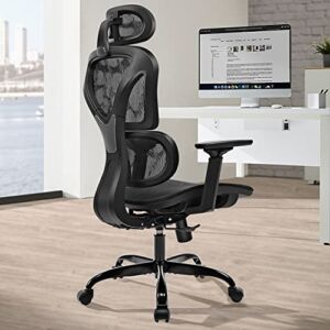 Ergonomic Office Chair, FelixKing Home Office Rolling Swivel Chair Mesh High Back Computer Chair with 3D Adjustable Armrest & Lumbar Support, Ventilated Mesh Desk Chair with Headrest (Black)