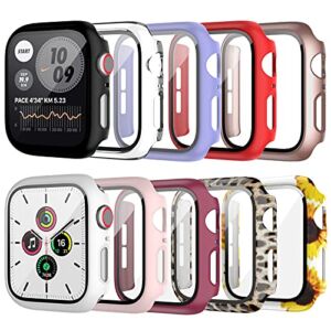 10 Pack Apple Watch Case with Tempered Glass Screen Protector for Apple Watch 38mm Series 3/2/1,JZK HD Hard PC Guard Bumper Leopard Sunflower Pattern Protective Cover for iWatch 38mm Accessories