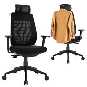COSTWAY Ergonomic Mesh Office Chair, Height Adjustable High Back Executive Chair with Clothes Hanger, 3D Adjustable Armrests and Headrest, Reclining Swivel Computer Desk Chair for Home Office