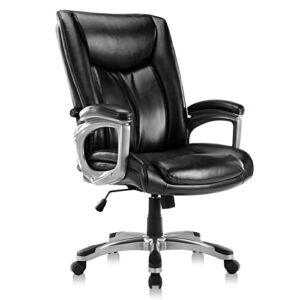 Office Desk Chair Managerial Executive Chairs PU Leather Height Adjustable Rolling Swivel Home Office Chair High Back Ergonomic Design, Black