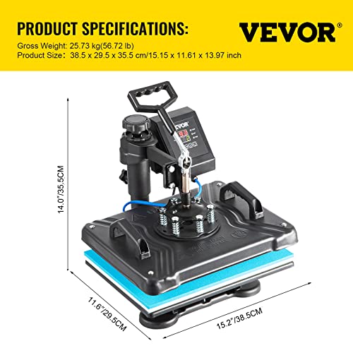 VEVOR Heat Press Machine, 12X15 Inch 6 in 1 Combo Digital Multifunctional Sublimation Heat Transfer Machine, 360 Degree Rotation Swing Away Heat Press for Printing T Shirts Hat Mug Cap Plate 1050W | The Storepaperoomates Retail Market - Fast Affordable Shopping