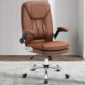 YAMASORO Ergonomic High Back Home Office Executive Chair Big and Tall Computer Chair with Wheels Comfortable PU Leather Swivel Rolling Desk Chairs with Adjustable Arms(Brown)