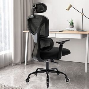 Ergonomic Office Chair, KERDOM Home Desk Chair, Comfy Breathable Mesh Task Chair, High Back Thick Cushion Computer Chair with Headrest and 3D Armrests, Adjustable Height Home Gaming Chair