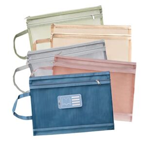 DIQMIAQ Double-Layer Mesh Zipper Bag Clear Pouch, 5 Pack Large Size Folders [Handle Design] Clear Pencil Pouch A4 Testpaper Textbook Storage Bag, Suitable for School Teachers Office Study Supplies
