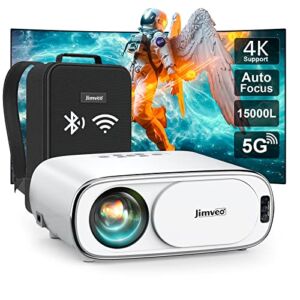 [Auto-Focus] Projector with 5G WiFi and Bluetooth:Jimveo 460 ANSI 15000L Native 1080P Outdoor Movie Projector 4k Support,Auto 6D Keystone&50% Zoom,Portable Smart Home LED Video Projector for Phone/PC