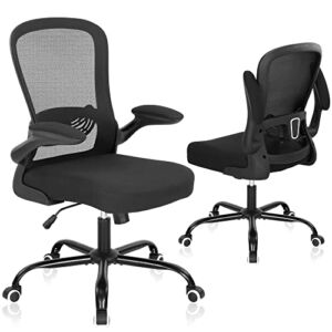 Mesh Office Chair – Mid Back Task Home Office Desk Chair Ergonomic Computer Chair with Flip-up Arms and Adjustable Lumbar Support, Tilt Tension Adjustable Height Breathable Rocking Swivel Chair