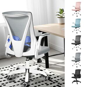 MUZII Task Chair with Arms, Ergonomic Mesh Office Chair, Computer Desk Chair Swivel Office Chair with Flip-up Arms and Adjustable Lumbar Support, Grey