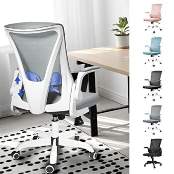 MUZII Task Chair with Arms, Ergonomic Mesh Office Chair, Computer Desk Chair Swivel Office Chair with Flip-up Arms and Adjustable Lumbar Support, Grey | The Storepaperoomates Retail Market - Fast Affordable Shopping