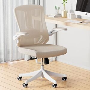 balmstar Office Chair, Ergonomic Desk Chair Home Office Desk Chairs, Breathable Mid-Back Comfortable Mesh Computer Chair with PU Silent Wheels, Flip-up Armrests, Tilt Function, Lumbar Support (Khaki)