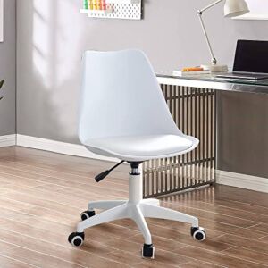 Home Office Desk Chair, Modern Computer Chair with Adjustable Height, Armless Acrylic Rolling Clear Chair with Wheels for Bedroom, Classroom, and Vanity Room (White)