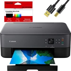 Canon Wireless Pixma Inkjet All in One Printer with Scanner – High Resolution Fast Speed Printing Compact Size Up to 4800×1200 DPI Color Resolution, Bonus Set of NeeGo Ink and 6 Ft NeeGo Printer Cable
