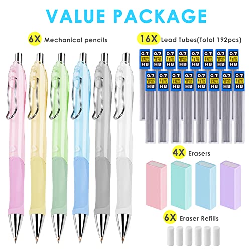 Tomorotec Mechanical Pencils Set 6PCS Pack School Office Supplies with Erasers Lead Cap Eraser Refills, 0.5 mm HB Lead Pencil for Writing Sketching Drawing Drafting Back to School | The Storepaperoomates Retail Market - Fast Affordable Shopping