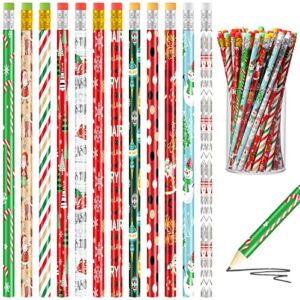 144 Pieces Christmas Pencils Xmas Wood Pencils with Eraser Includes Santa, Xmas Tree, Snowman, Candy Cane Pencils Merry Christmas Stationery for Xmas Party Favors Office School Rewards Stuffers