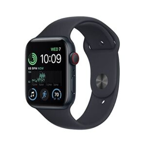 Apple Watch SE (2nd Gen) [GPS +Cellular 44mm] Smart Watch w/Midnight Aluminum Case & Midnight Sport Band – M/L. Fitness & Sleep Tracker, Crash Detection, Heart Rate Monitor, Water Resistant