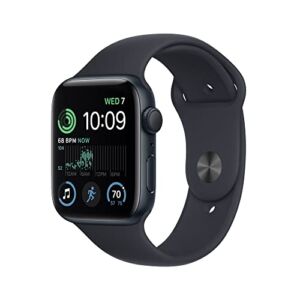 Apple Watch SE (2nd Gen) [GPS 44mm] Smart Watch w/Midnight Aluminum Case & Midnight Sport Band – M/L. Fitness & Sleep Tracker, Crash Detection, Heart Rate Monitor, Retina Display, Water Resistant