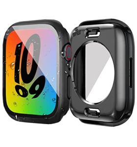 [2 in 1] ZPIAR Waterproof Apple Watch SE Series 6/5/4 44mm Screen Protector Case, Full Protection PC Cover with Tempered Glass Film, Front & Back Bumper for iWatch Accessories (44mm Matte Black)