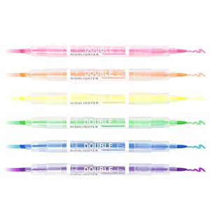 6 Pieces Double Ended Highlighters Assorted Colors, Broad and Fine Tips, Dual Highlighter Pastel Marker Set for Coloring, Underlining, Journaling, Drawing（6 Colors）