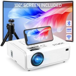 Projector with WiFi and Bluetooth, 2023 Upgraded VOPLLS 5G Native 1080P Projector, 380ANSI Outdoor Projector 4K Support, ±50°/4P/4D Keystone, 50% Zoom, Compatible with TV Box/USB/PC/iOS/Android Phone