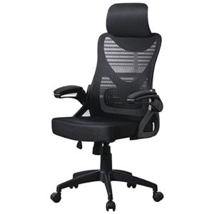 Furniliving Home Office Chair Ergonomic Mesh Desk Chair with Adjustable Headrest, High Back Task Chair, Lumbar Support and PU Wheels, Swivel Computer Chair Office Chairs, Black (HighBack)