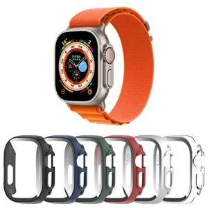 Landhoo 6 Pack case for Apple Watch Series 8 Ultra 49mm Screen Protector with Tempered Glass, Hard PC HD Full Cover Protective iwatch.