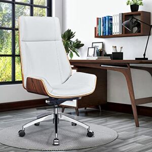 Office Chairs Walnut Wood with Genuine Leather Modern Eames Office Chair Classic Minimalist Ergonomic High Back Office Chair Design Swivel Wheels with headrest and Armrest