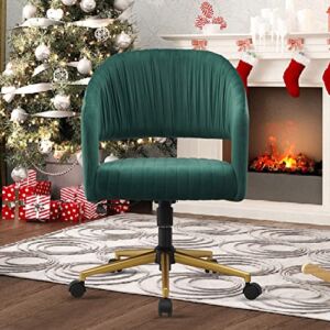 CAROCC Home Office Chair Swivel Velvet Modern Desk Chair Accent Armchair Chairs with Gold Base for Girls Women Ergonomic Study Seat Computer Cute Desk Chair for Living Room (Green)
