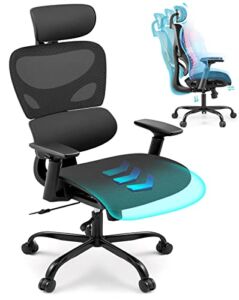 BNEHS Ergonomic Office Chair, Seat Slidable Desk Chair, Mesh Office Chair with Adjustable PU Lumbar Support& Headrest, Black