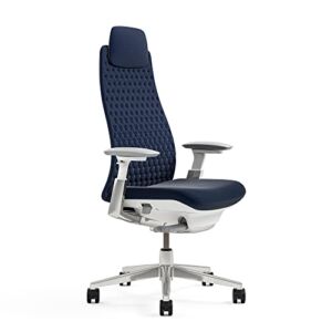 Haworth Fern Executive Office Chair with Ergonomic Innovations – Stylish Desk Chair with Digital Knit Finish and Adjustable Headrest – with Lumbar Support (Editor Blue)
