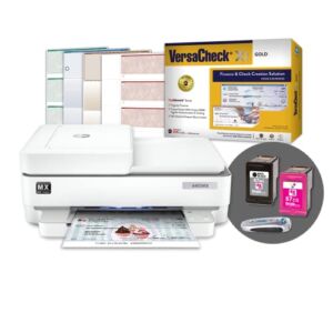 VersaCheck HP Envy 6455 MXE MICR Check Printer X1 Gold Check Printing Software Bundle, White