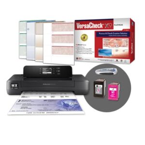 VersaCheck HP Officejet 200 MXE Portable Wireless MICR Check Printer X9 Platinum 5-User Check Printing Software Bundle, White