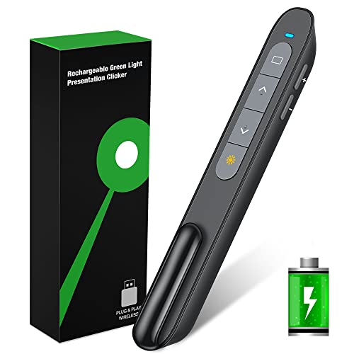 TECHERLEAF Presentation Clicker, Presentation Remote with Green Laser Pointer Rechargeable, 2.4GHz Wireless Presenter Slideshow Clicker for Powerpoint Presentation Support Mac/PC/Keynote/Google Slides | The Storepaperoomates Retail Market - Fast Affordable Shopping