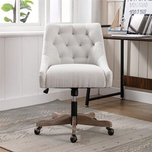 JINS&VICO Swivel Home Office Chair with Button Tufted Back, Height-Adjustable Desk Chair with Soft Seat, Accent Task Chair Executive Chair, Beige