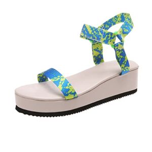 Womens Sandals Size 8 Medium Ladies Fashion Summer Canvas Colorful Tie Dye Round Toe Wedge Platform Sandals (White, 7)