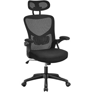 Yaheetech Ergonomic Office Chair, High Back Home Desk Chair with Lumbar Support, Swivel Computer Chair with Flip Up Arms Adjustable Headrest Thick Seat Cushion Chair for Home Office Study, Black
