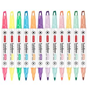 ZEYAR Clear View Tip Highlighter, Dual Tips Marker Pen, See-Through Chisel Tip and Fine Tip, Water Based, Assorted Colors, Quick Dry,No bleed (6 Macaron Colors&6 Fluorescent Colors)