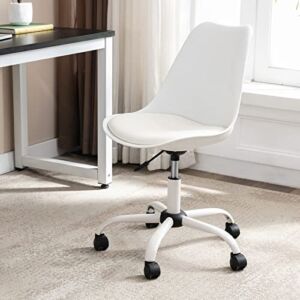 Hyfirm Home Office Desk Chair with Wheels, Swivel Rolling Study Task Chair for Teens Students, Armless Modern Computer Chair for Dorm/Bedroom/Living Room/Small Spaces with Padded Seat, White