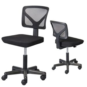 VANCIKI Desk Small Task Armless Computer Mesh Swivel Space-Saving Low-Back Rolling Chair No Arms for Home, Studying Room, Office, Laboratory (Black, Classic)